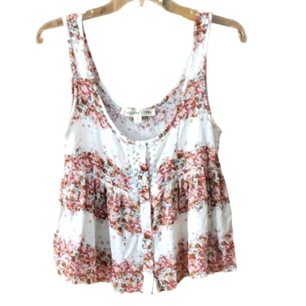California Gypsy Rayon Floral Cropped‎ Tank Top size Junior Large